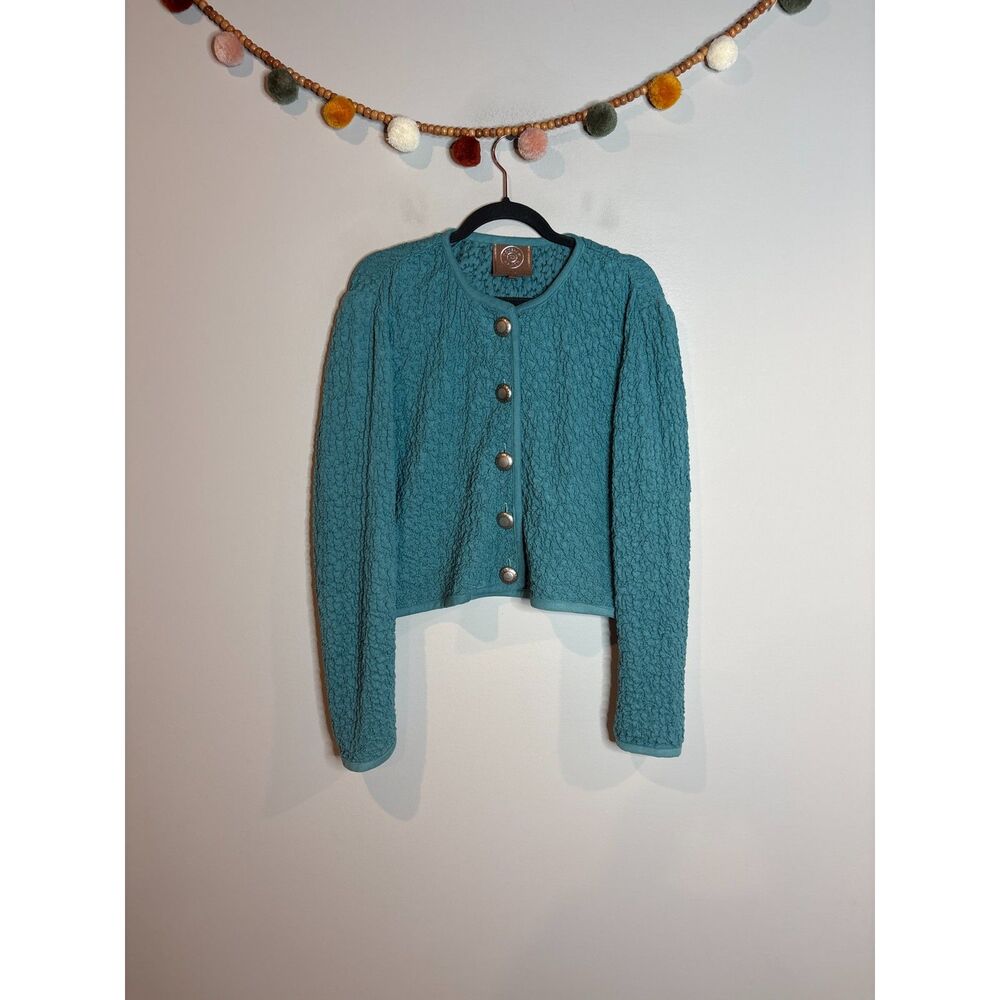 Double D Ranch teal blue textured cardigan top